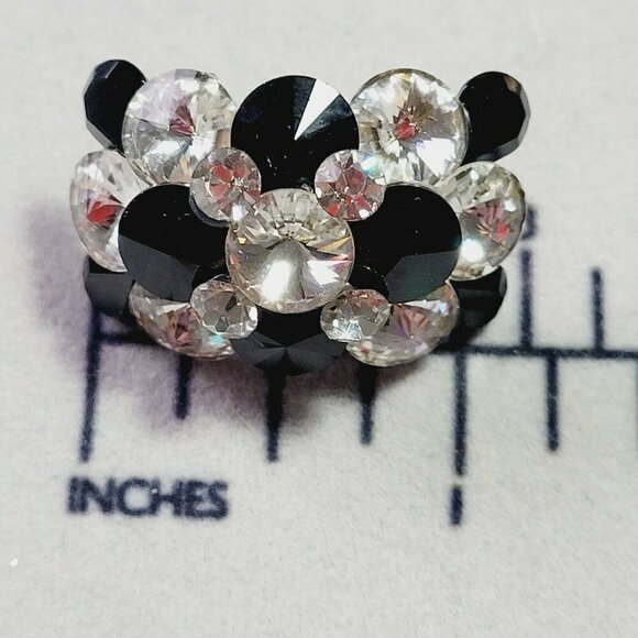 Super Bling Rhinestone Rivoli Earrings Artisan Made Crystal & Black Post Back - Picture 8 of 9